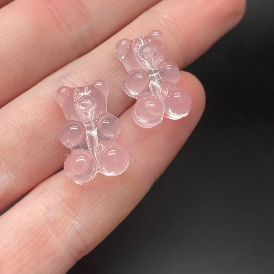 12*18 мм , Бусина Мишка бледно-розовый прозрачный №1