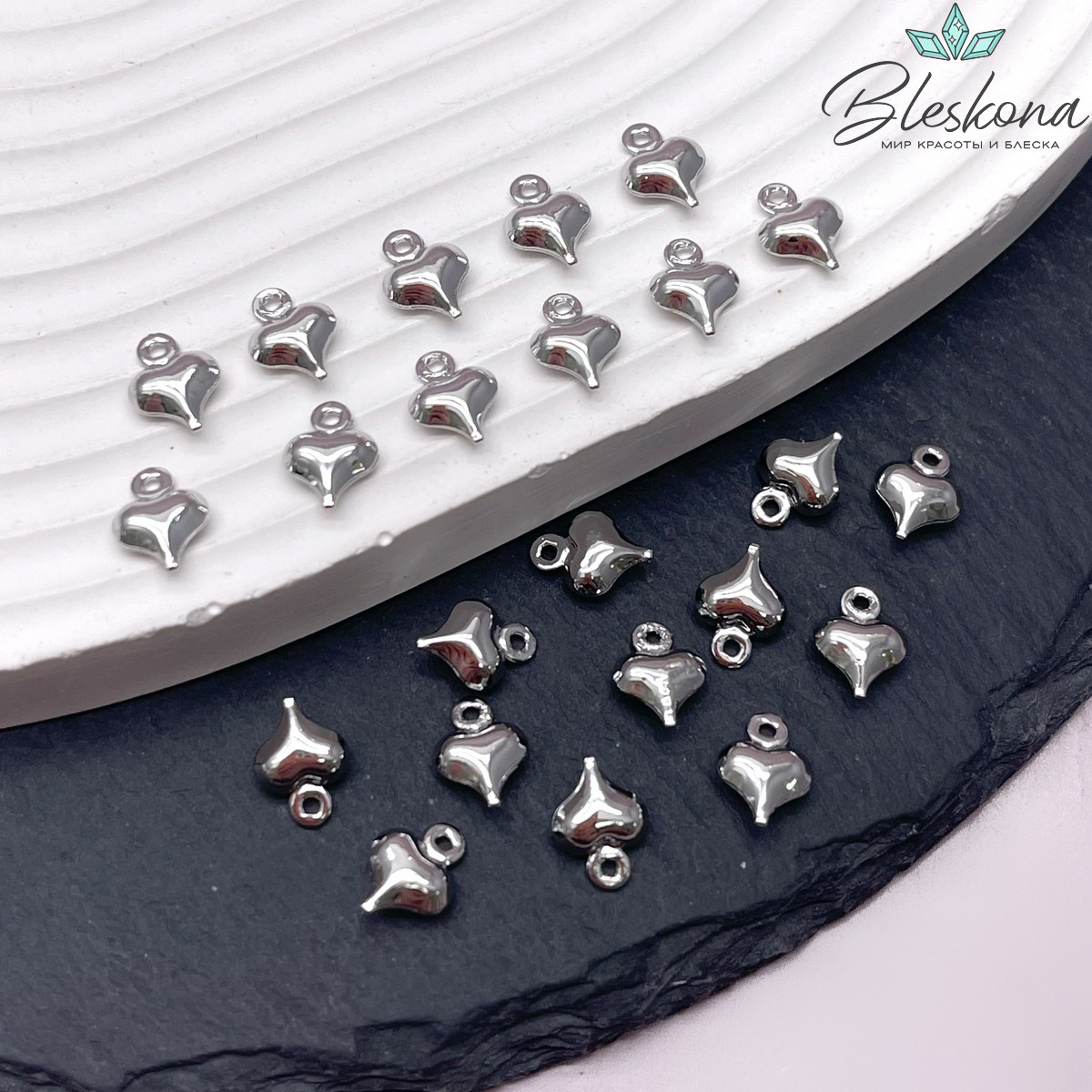 8,5*6,5 мм Цвет серебро, Подвеска сердце мини пухлое