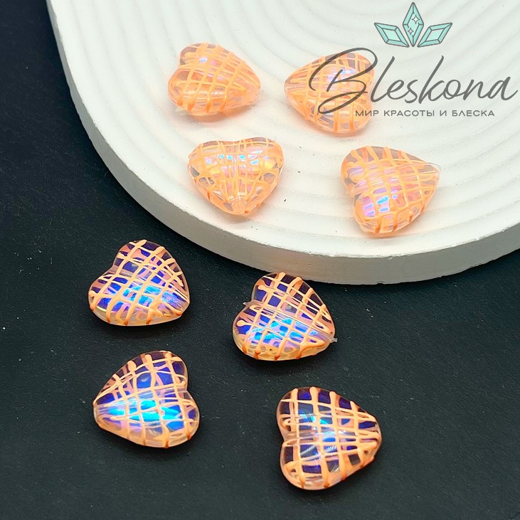 19*20 мм Бусина сердце с переливом оранжевая глазурь