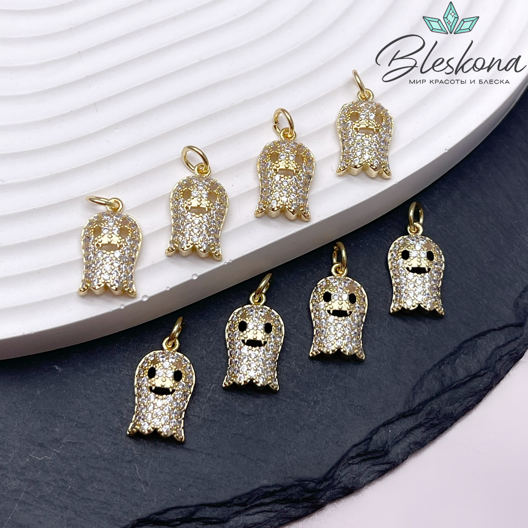 15,4*9 мм Цвет золото, Подвеска Привидение цирконы