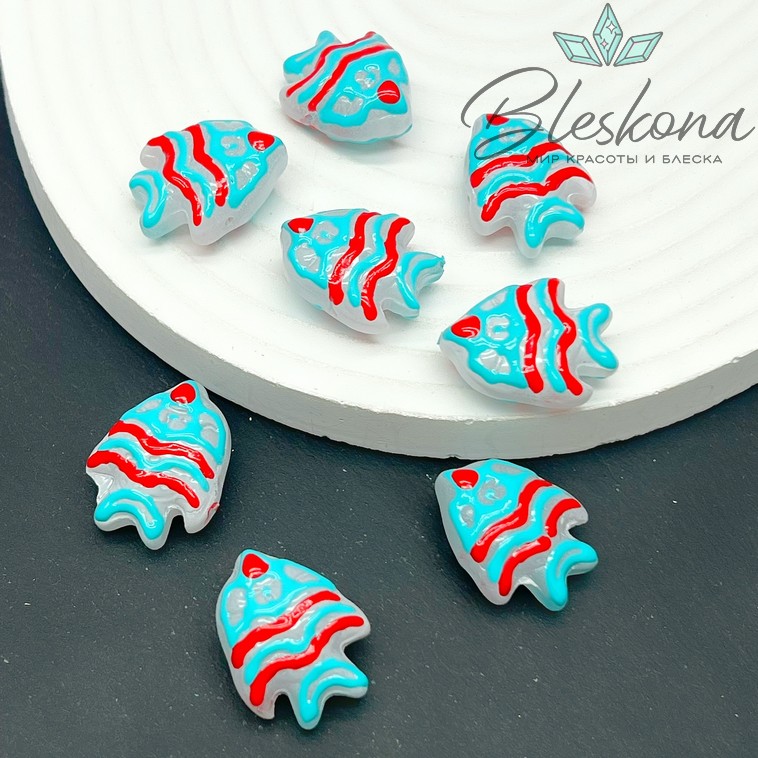 22*17 мм  Бусина рыбка бело- голубая