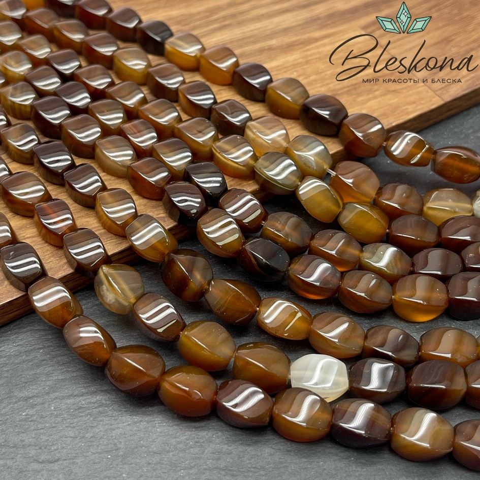 Агат коричневый бочонок крученый 12*8 мм 