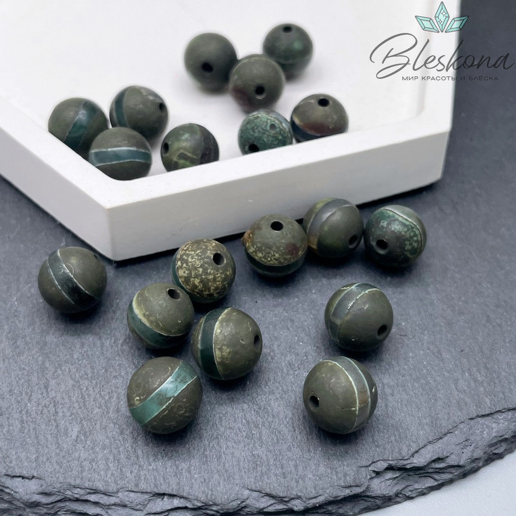 Бусина Дзи Медицина зеленый шар 10 мм уп.10 шт.