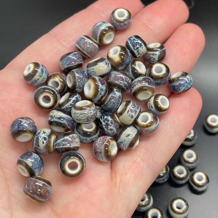 8,5 мм Бусина шар, керамика  цвет бежево-коричневый пололсы