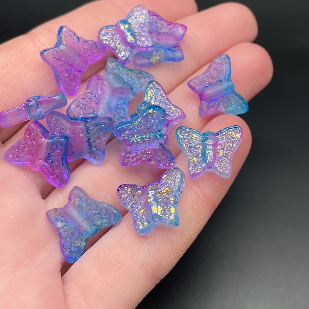 12*15 мм, Бусина Бабочка синяя с желтым преливом