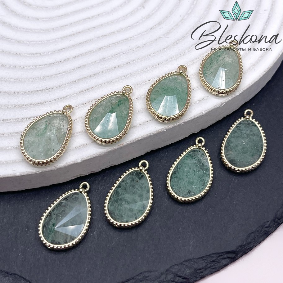 14,4*23мм, цвет золото ,Подвеска капля Тонированный кварц зеленый