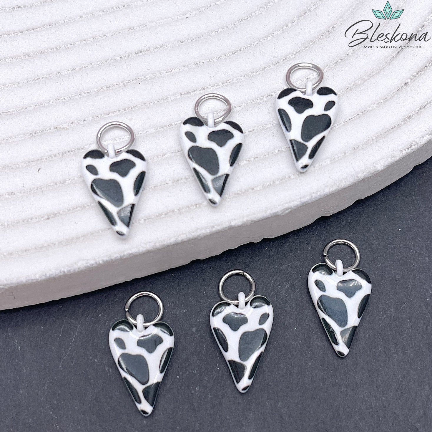 15,5*10 мм, Цвет серебро, Подвеска сердце леопард эмаль