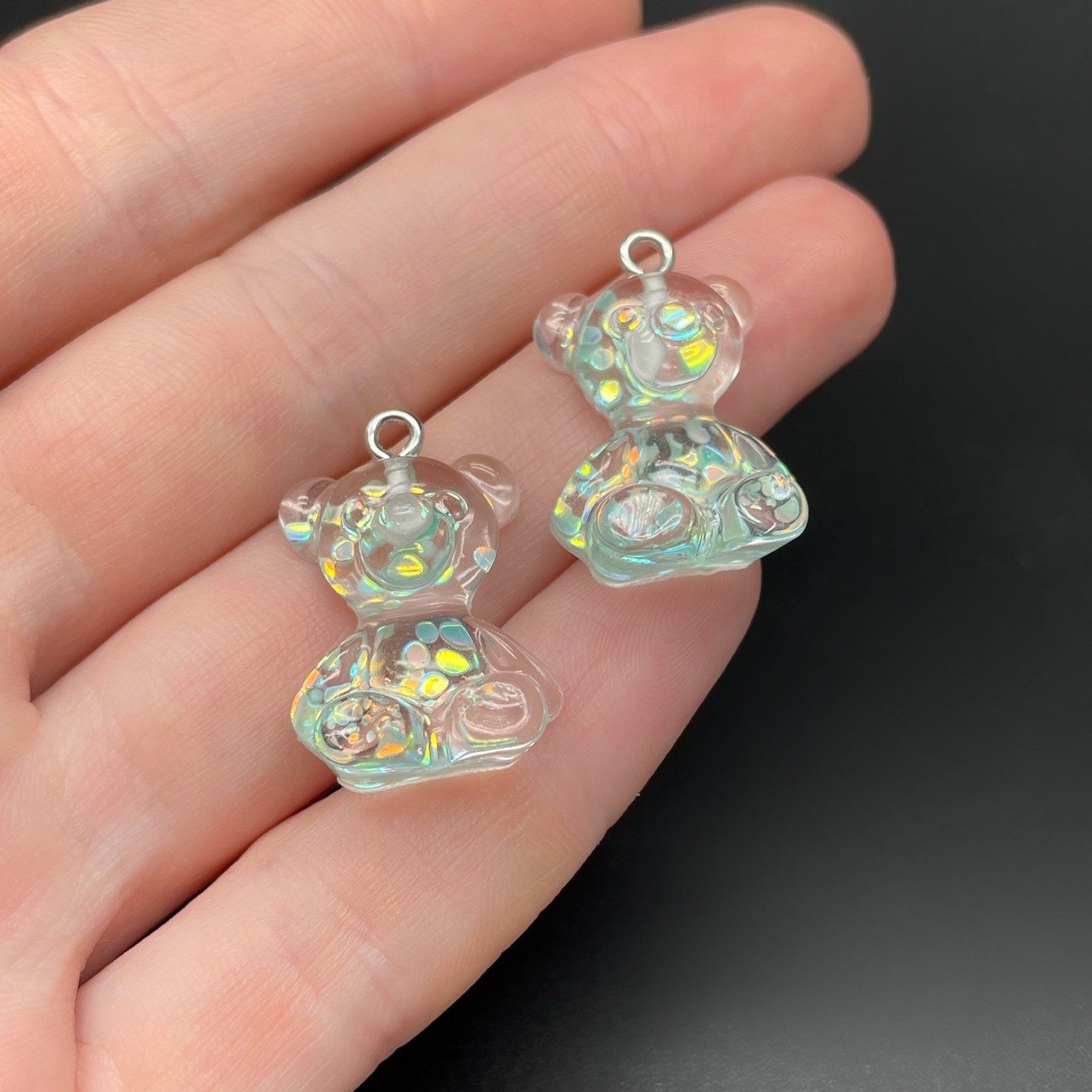 17,5*25мм, Цвет серебро, Подвеска Мишка бирюзовый блестки