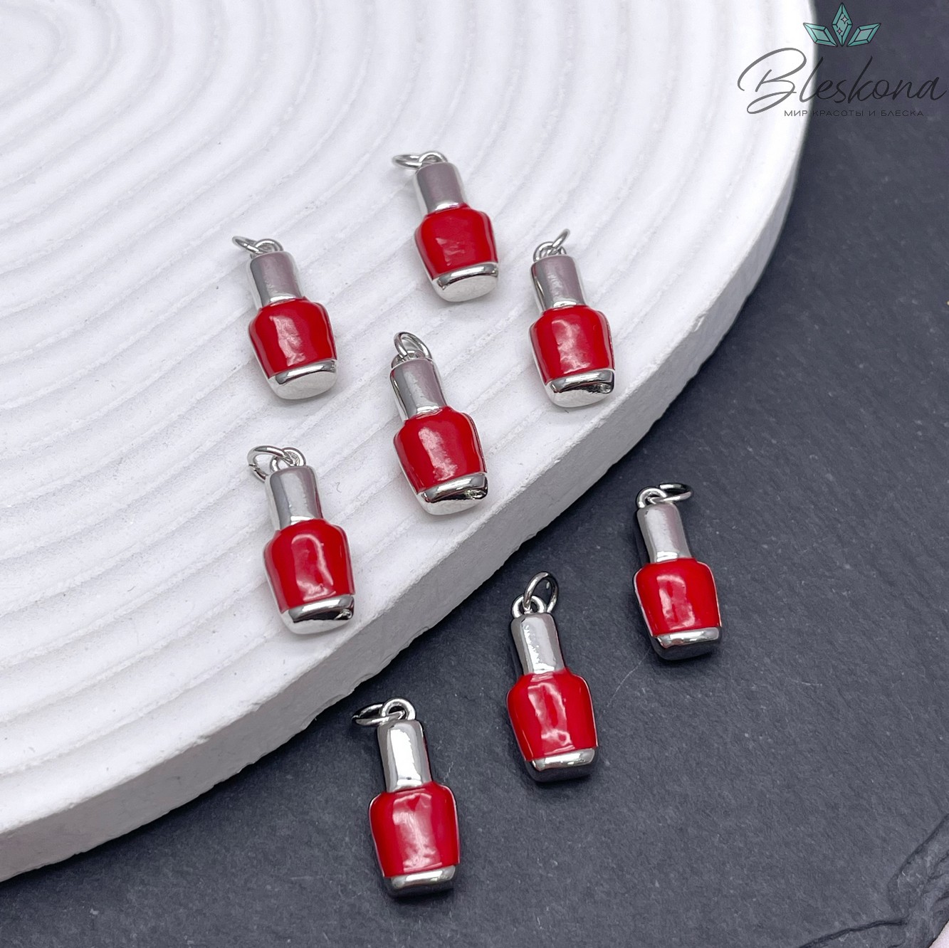 17*8 мм Цвет серебро, Подвеска  Флакон красная эмаль