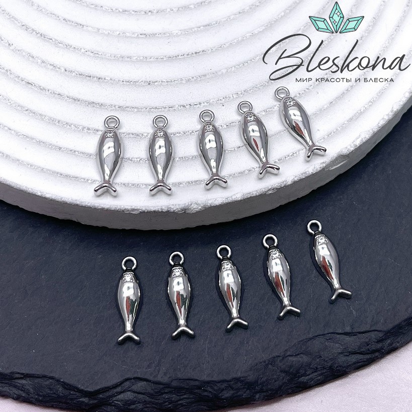 16*5 мм Цвет серебро, Подвеска рыбка циркон 