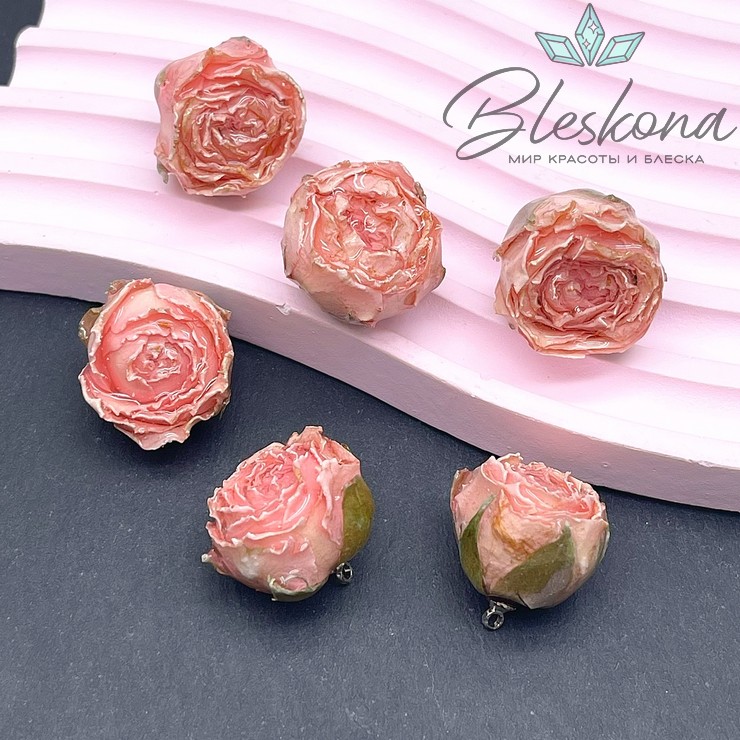 20-26 мм, Цвет серебро, Подвеска роза в эпоксидной смоле №3