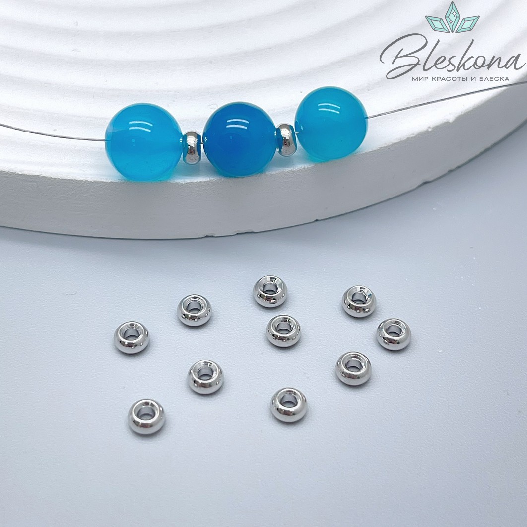 3,8*2мм, Цвет Серебро, Бусина - разделитель бублик Люкс уп.10шт