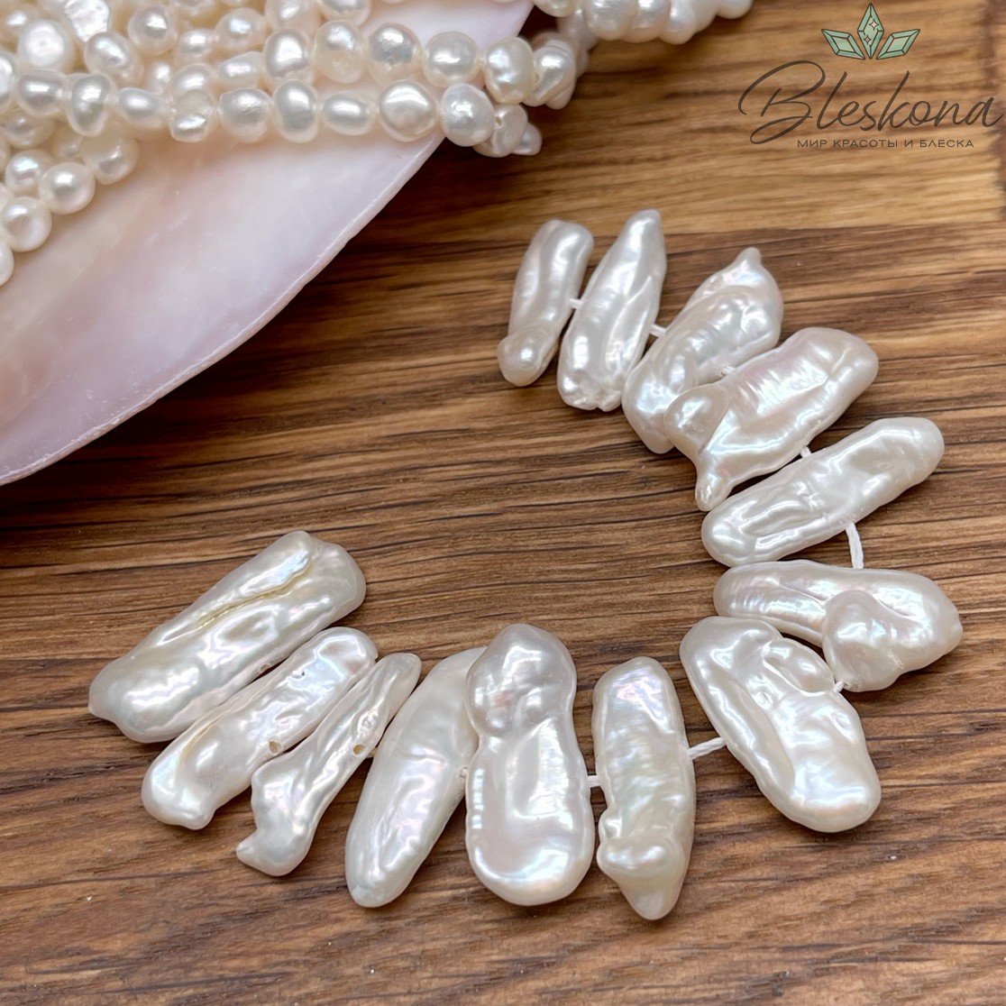 Жемчуг Бива белый сет 9 см (14-22)*(5-9) мм