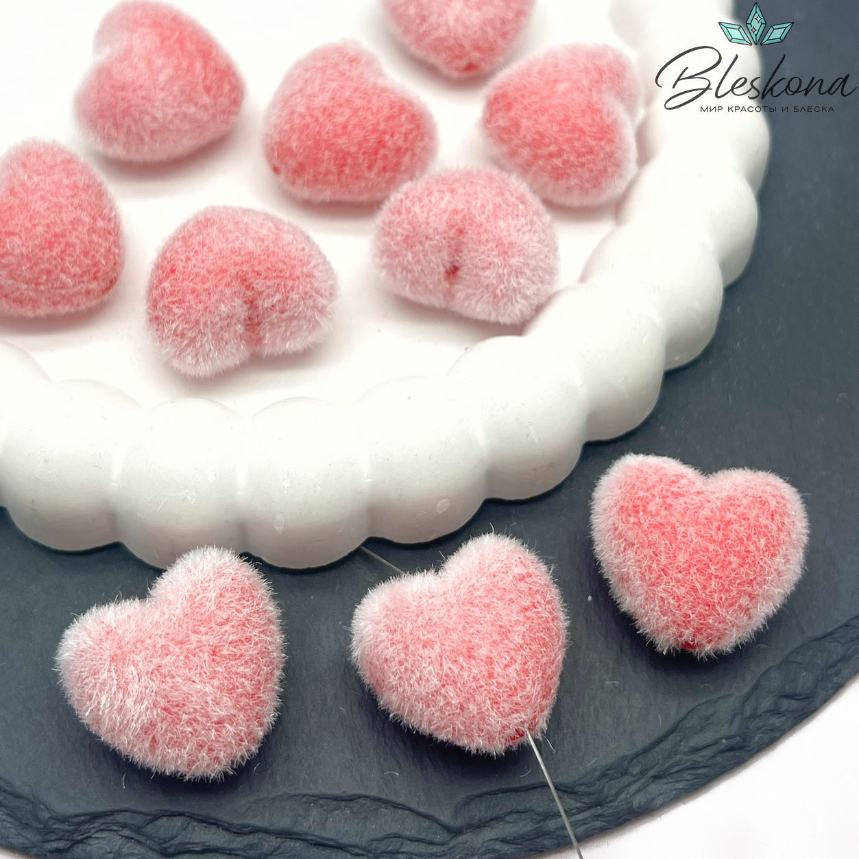 21мм Бархатная бусина Сердце, Цвет розовый