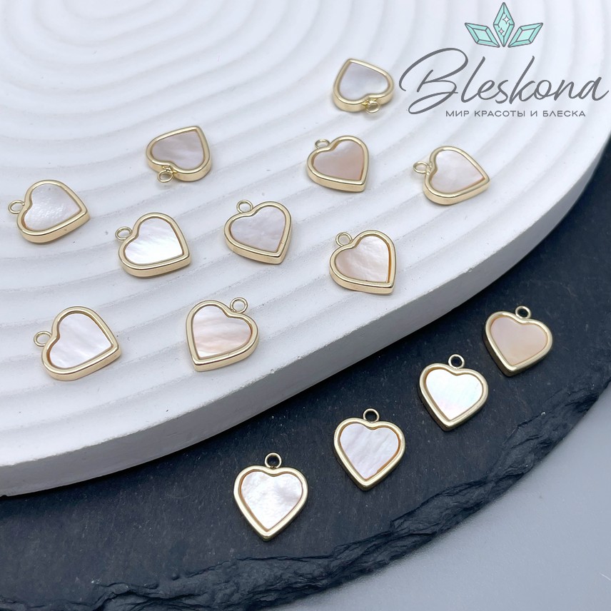 12*10 мм Цвет золото, Подвеска Сердце белый перламутр