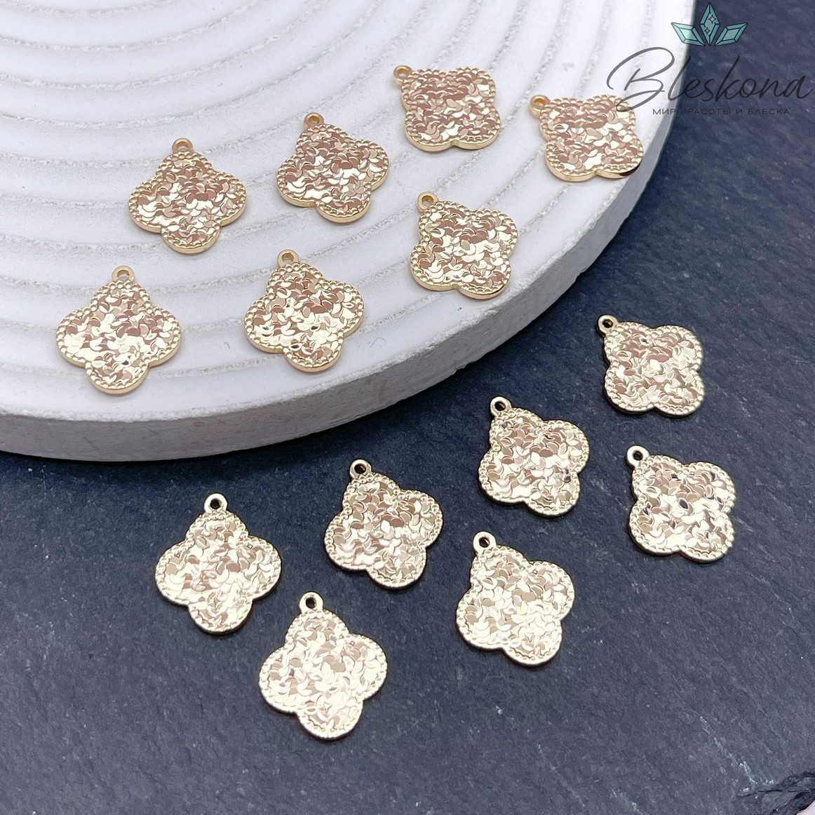 14,5*13 мм Цвет золото, Подвеска Клевер фактурный 