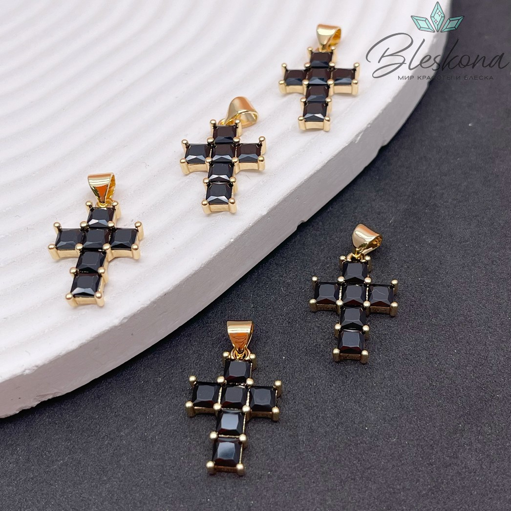 20*13,5мм Цвет золото, Подвеска крест черные цирконы