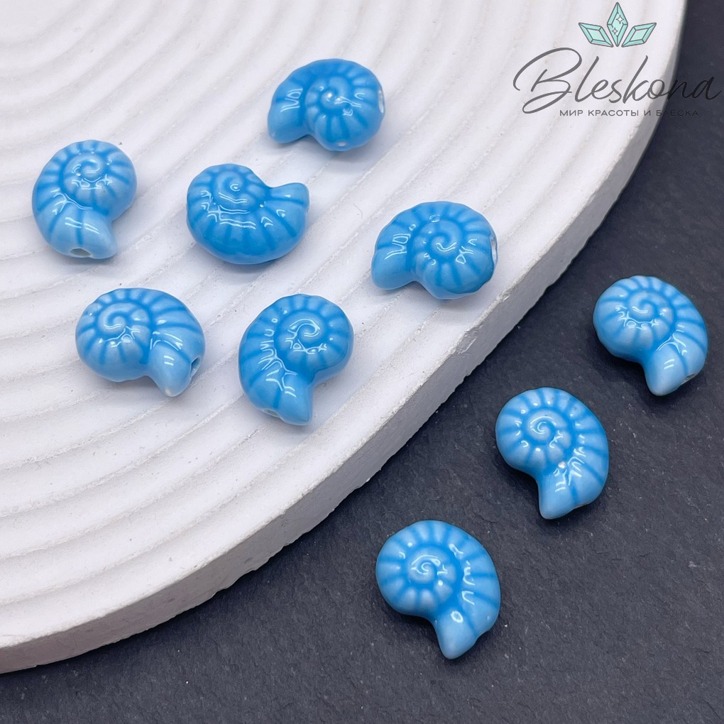 15*11,5 мм Бусина Аммонит, керамика цвет ярко- голубой