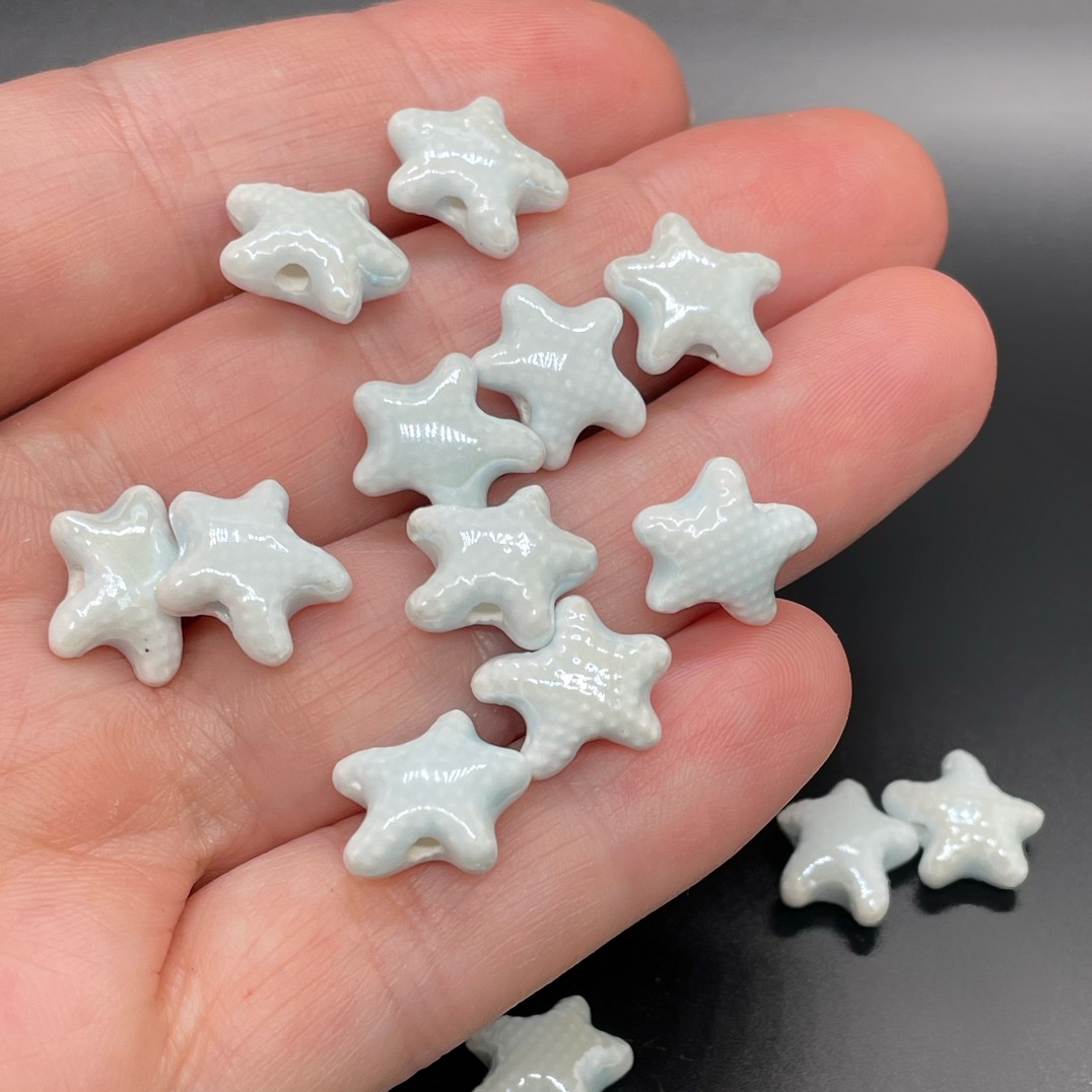 10 мм Бусина морская звезда мини , керамика цвет голубой