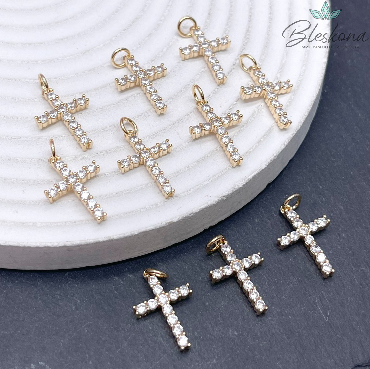 18,5*12,5 мм Цвет золото, Подвеска Крест белые цирконы