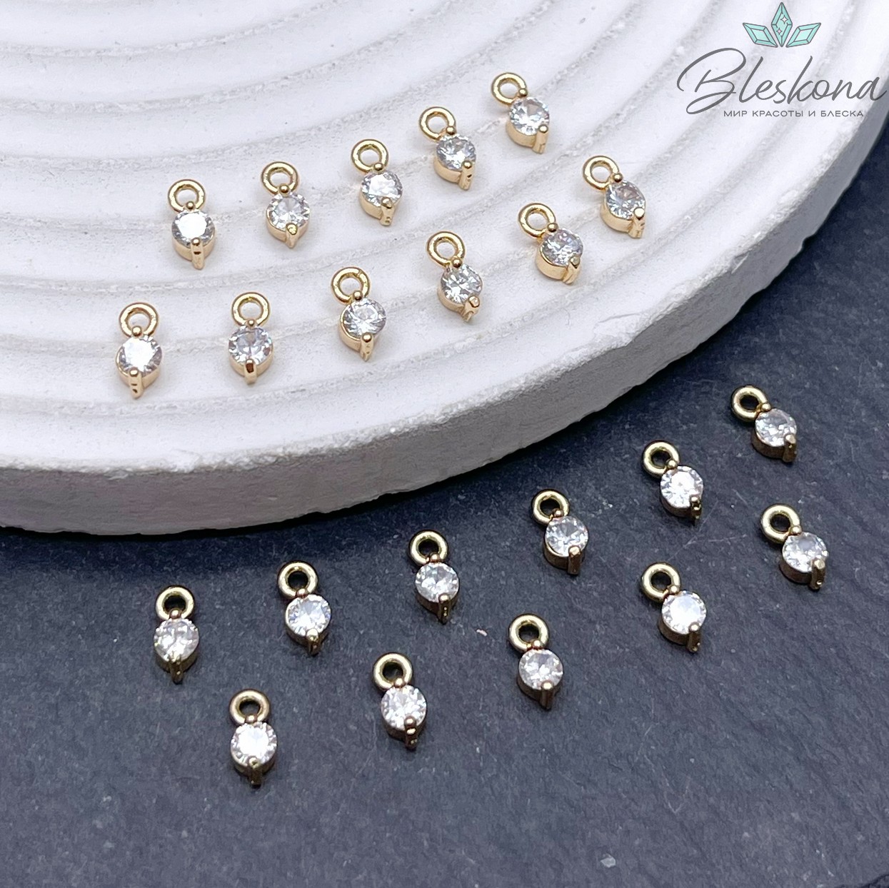 3 мм Цвет золото, Подвеска мини циркон в цапах