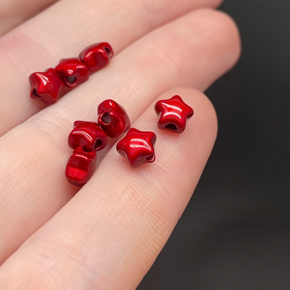 6 мм , Бусина звезда красная эмаль уп.10шт №2