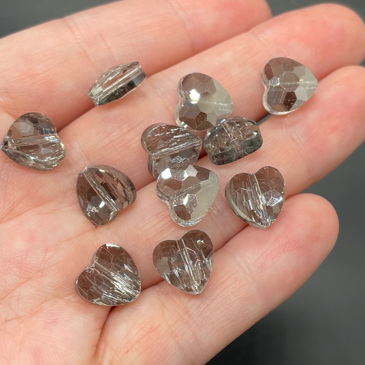 10 мм, Стекло Lux бусина сердце огр. графитовое уп.10шт