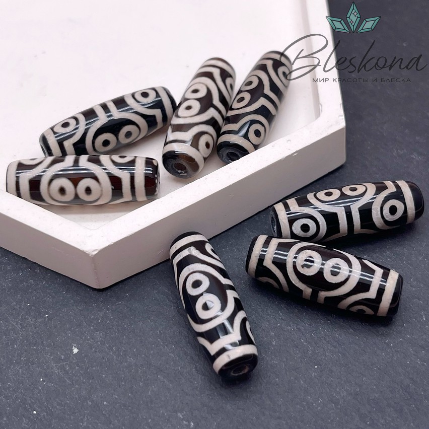 Бусина Дзи 8 глаз черно-белый бочонок №1 30*11 мм