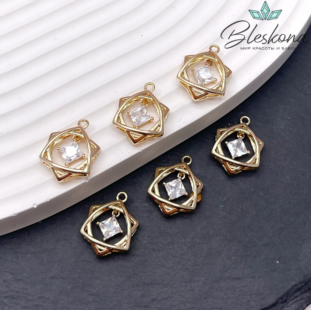 12*15,8 мм Цвет золото, Подвеска звезда Давида ромб циркон