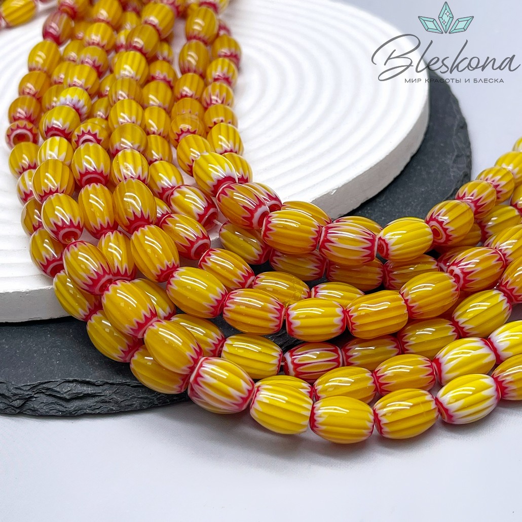 Муранское стекло бочата красно-желтые, полосы 13,5*9 мм