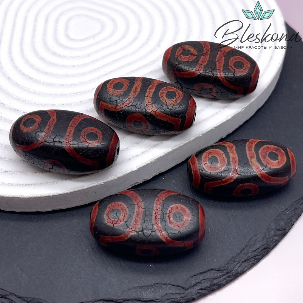 Бусина Дзи 6 глаз черно-красная 39*20 мм
