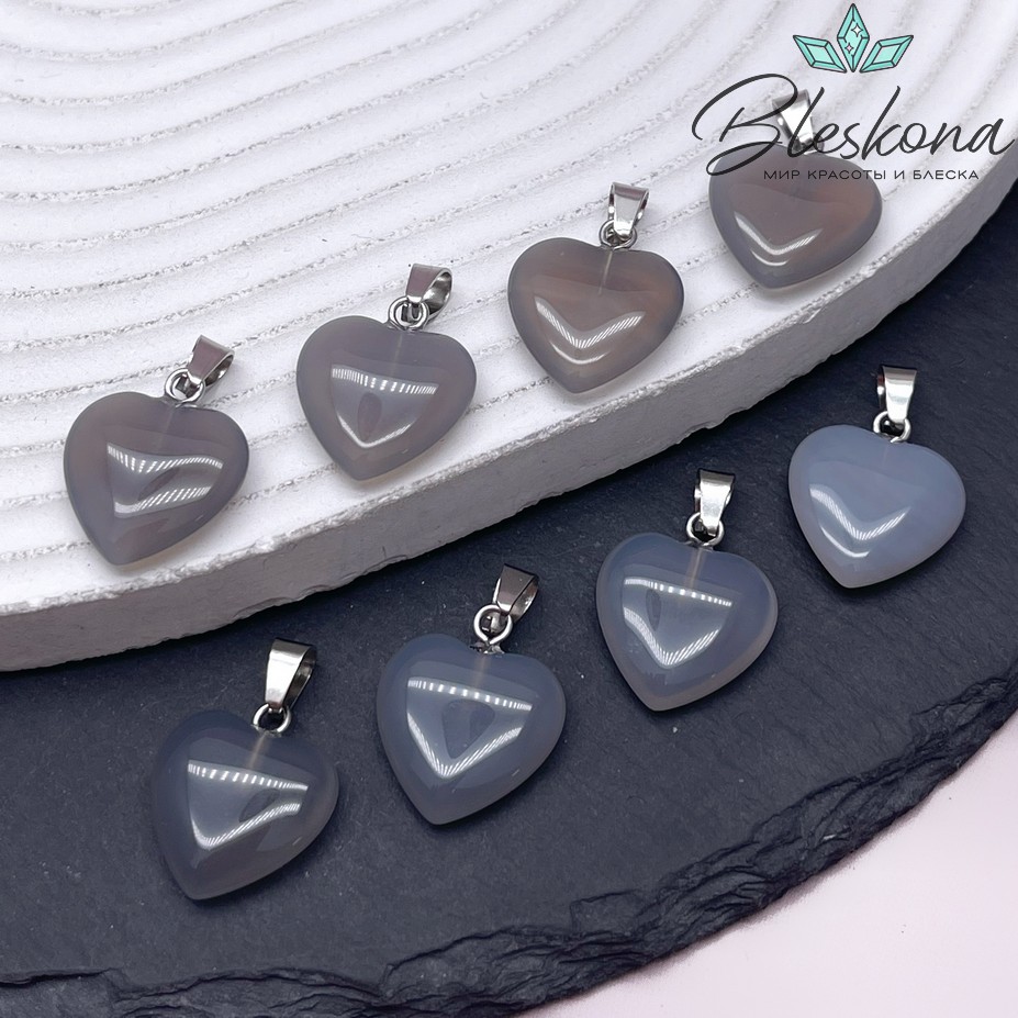 16*15 мм Цвет серебро, Подвеска Сердце Агат серый