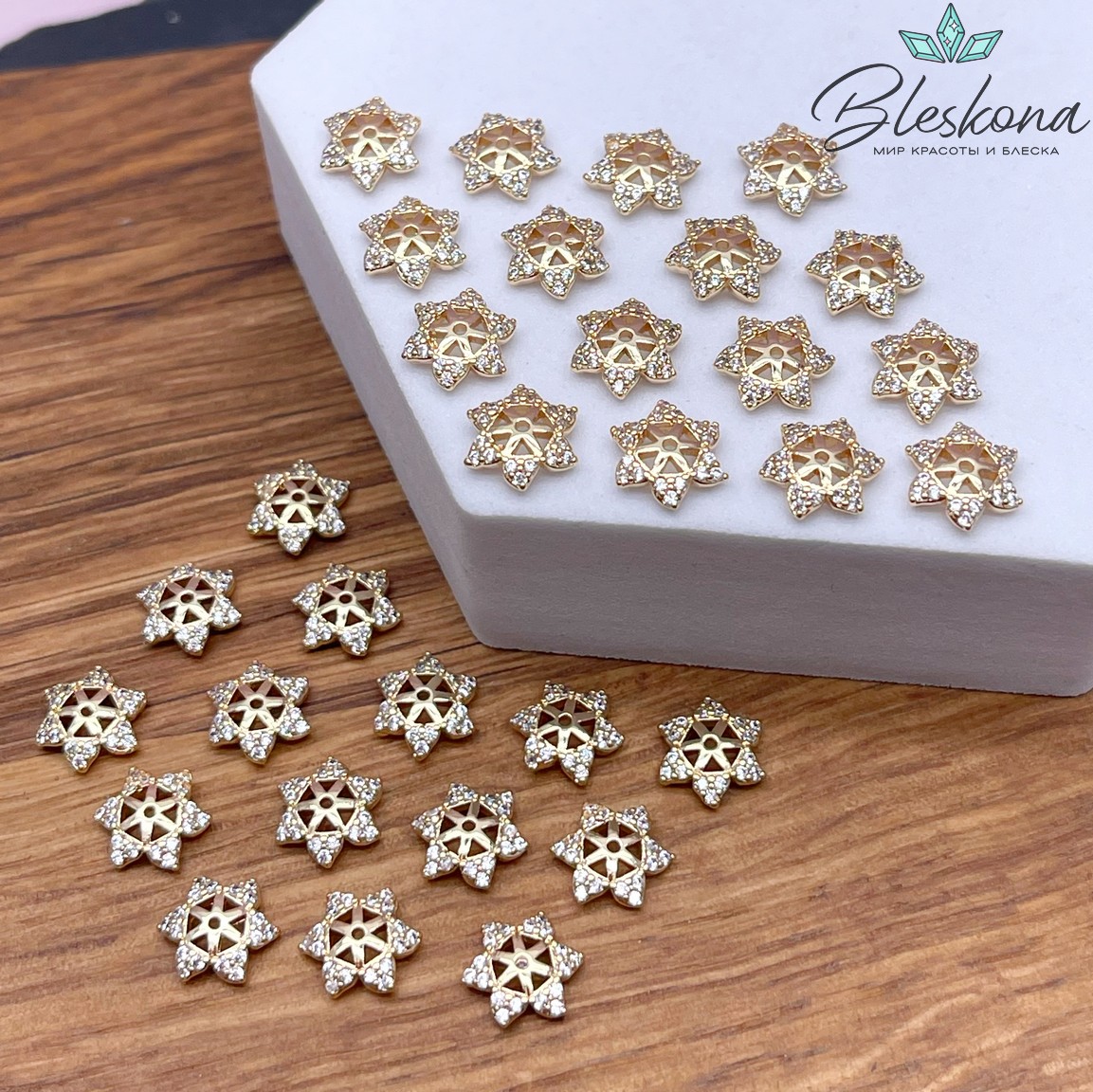 9*2 мм Цвет золото, Шапочка цветок с цирконами