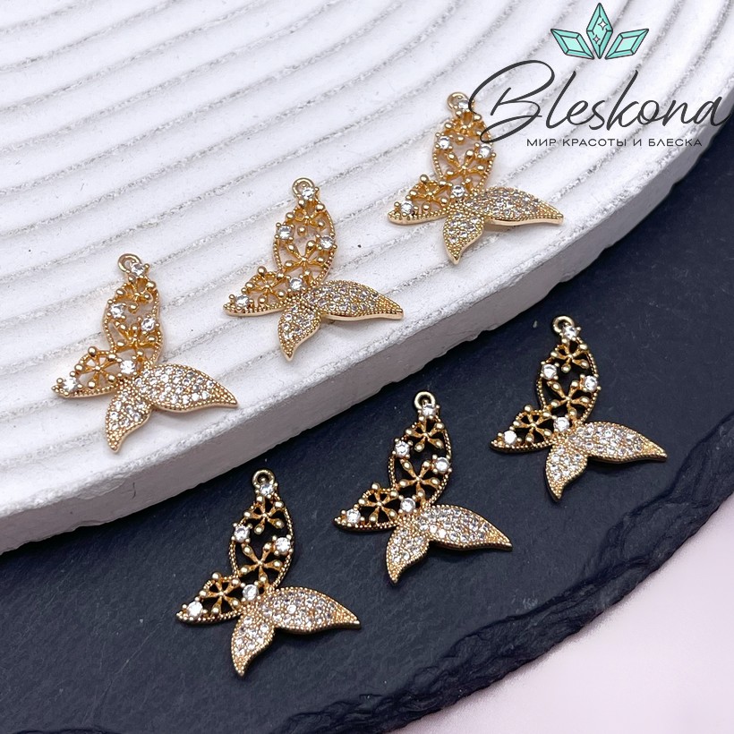 21,2*18 мм Цвет золото, Подвеска Бабочка цирконы 