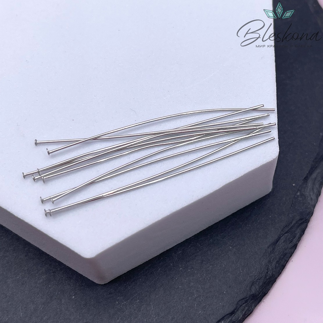 5 см*0,6 мм Цвет серебро, Пины шляпка жесткие уп. 10 шт.