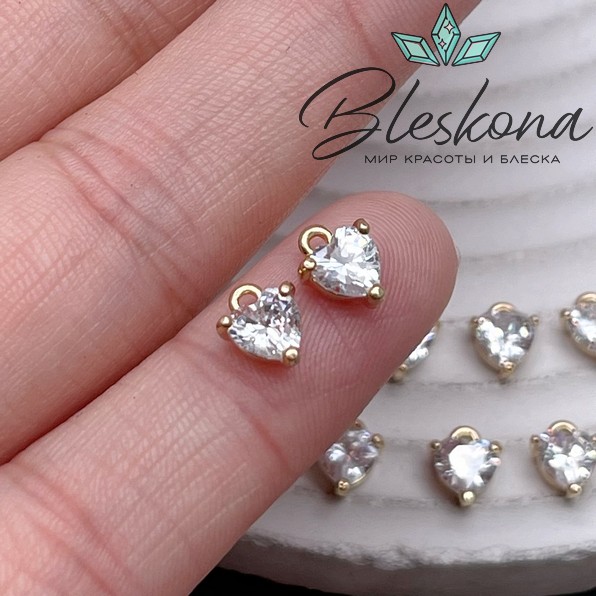 7,5*6 мм Цвет золото, Подвеска сердце мини белый циркон