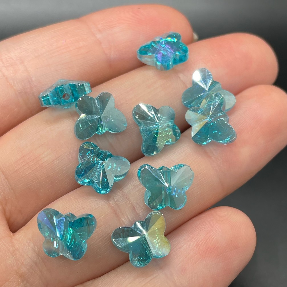 10 мм, Стекло Lux бусина бабочка ярко-голубая уп.10шт 