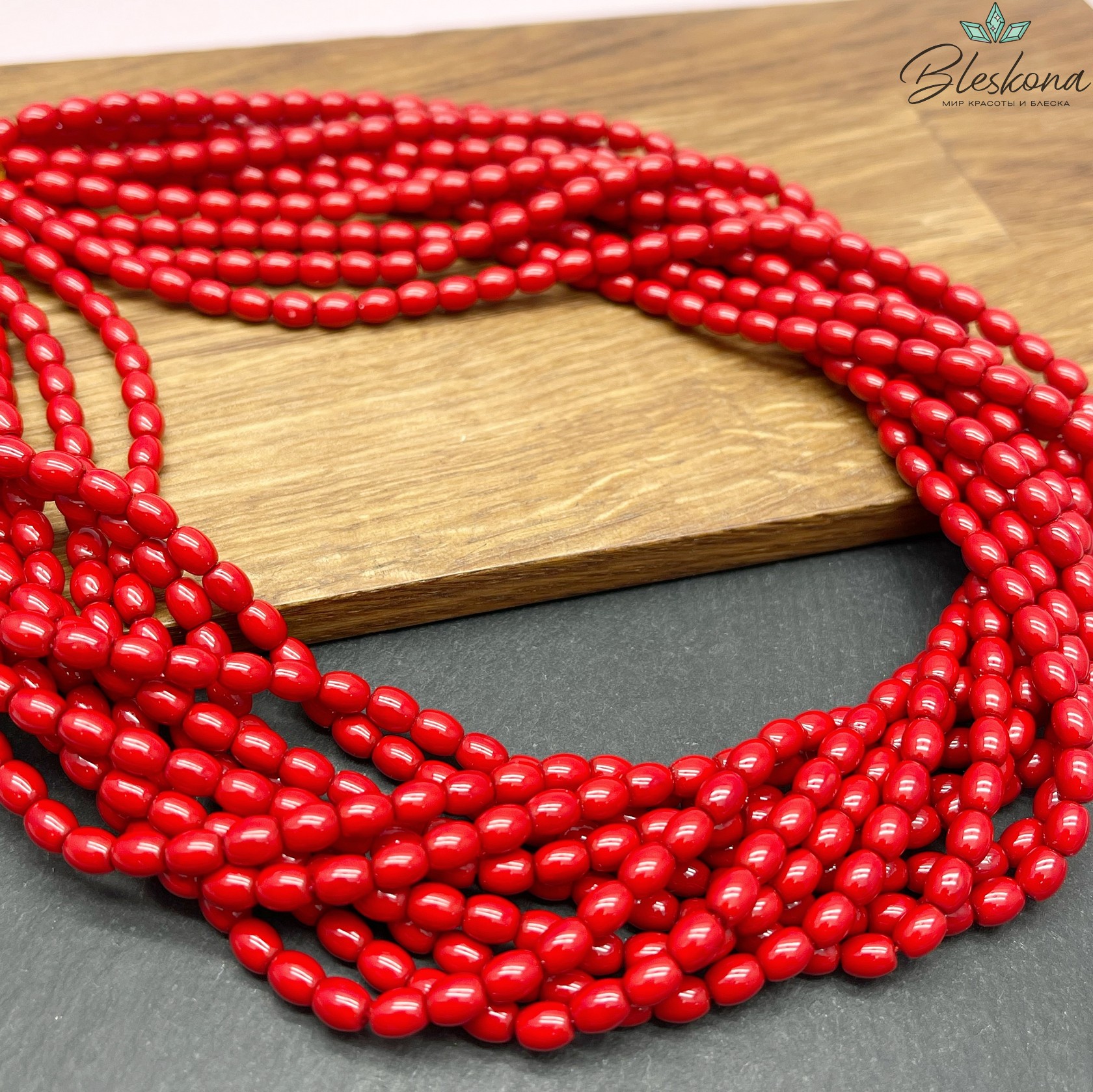 Жемчуг Майорка бочата, цвет красный 5*4 мм 