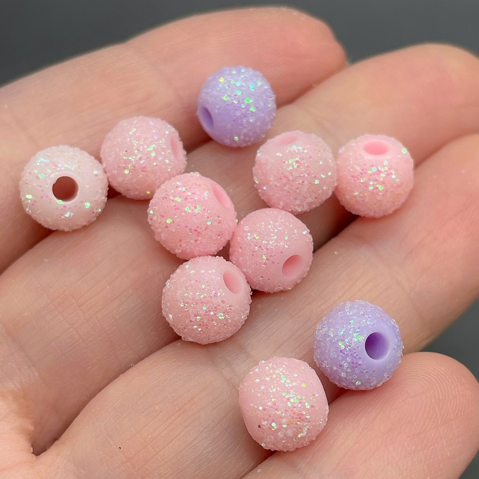 8 мм, Бусина шар матовый с блестками микс  уп.10 шт