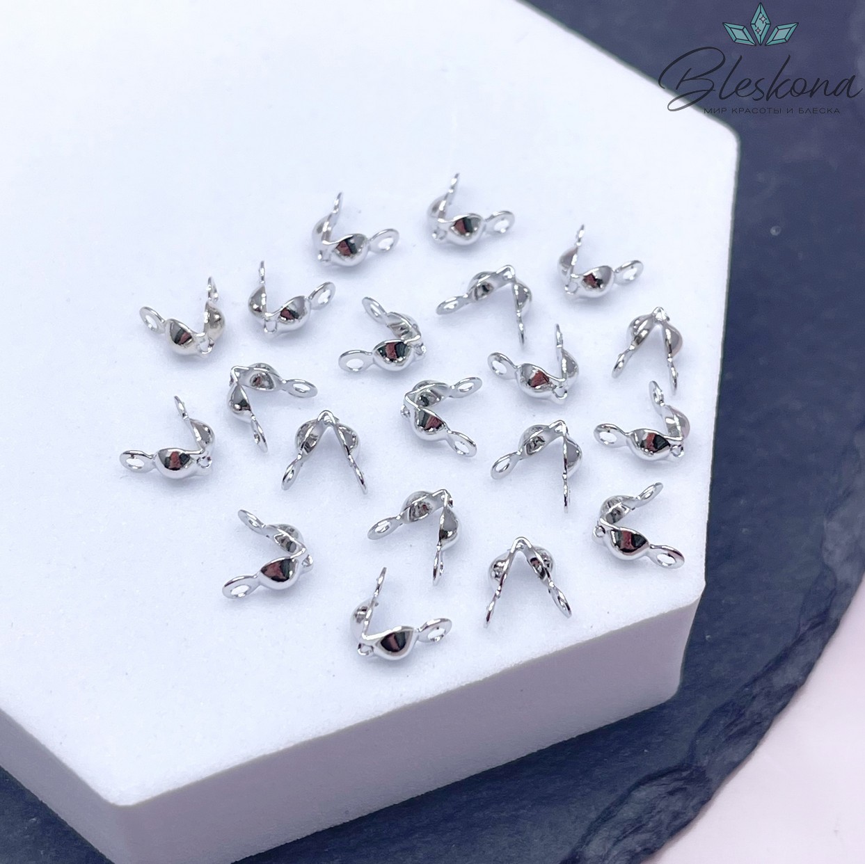 7*3,5 мм Цвет серебро, Каллоты двойное кольцо Люкс уп. 20 шт.