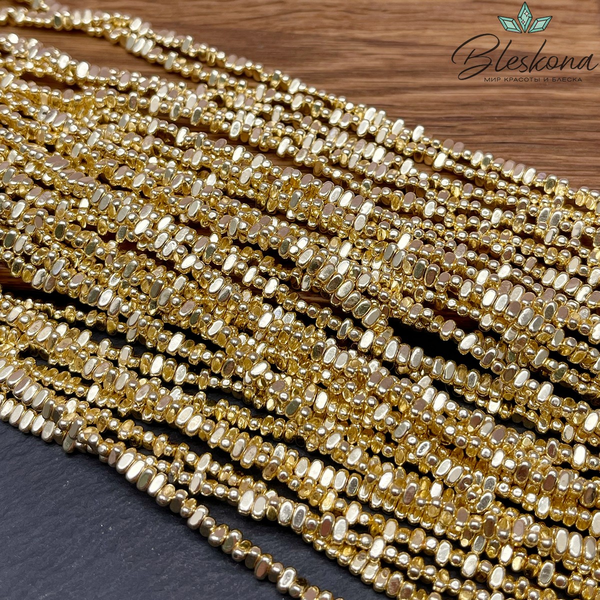 2*4 мм Гематин плоский прямоугольник, светлое золото, имитация