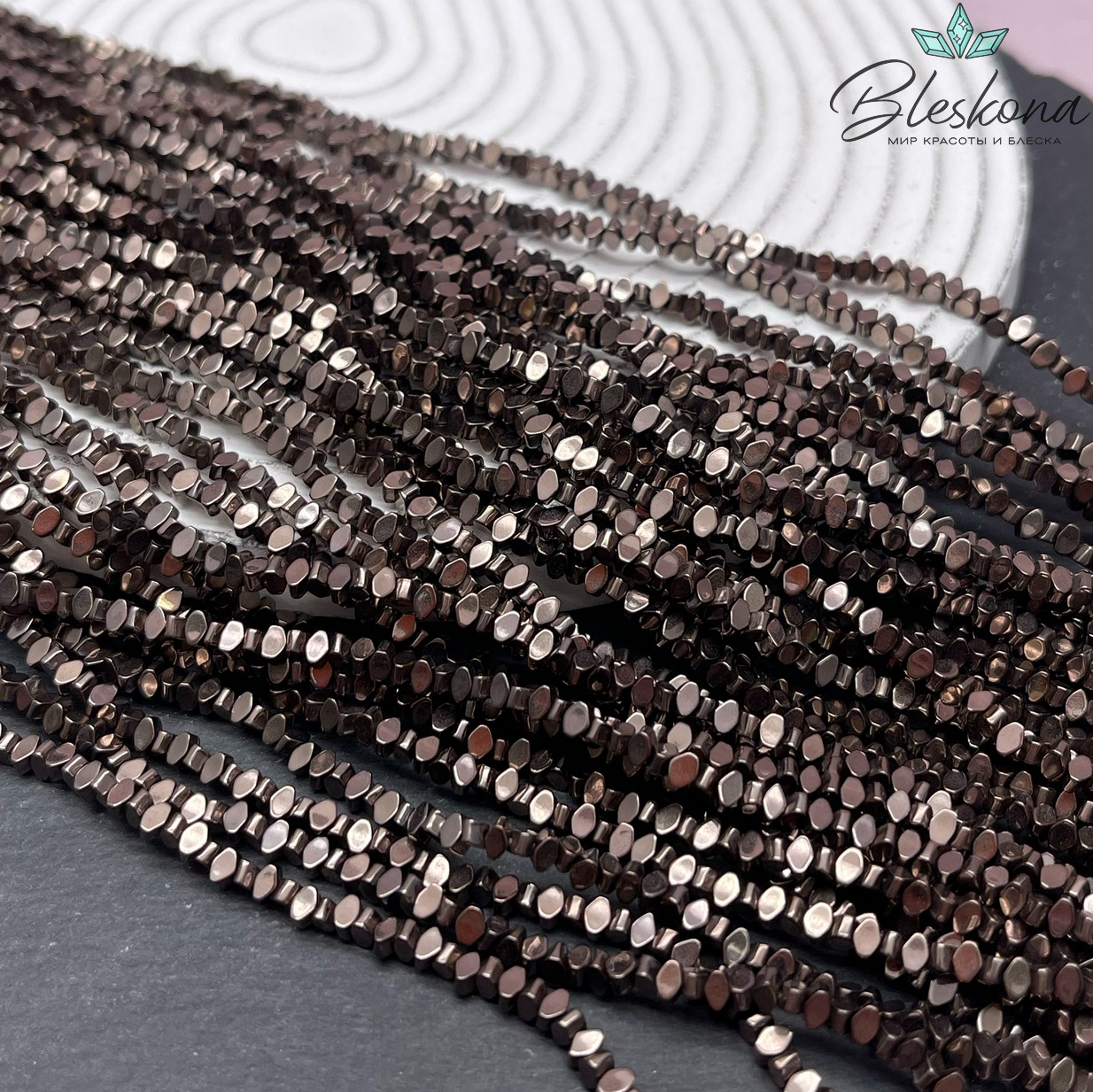 3*2 мм Гематин ромб плоский, цвет коричневый №1 (шоколадный)