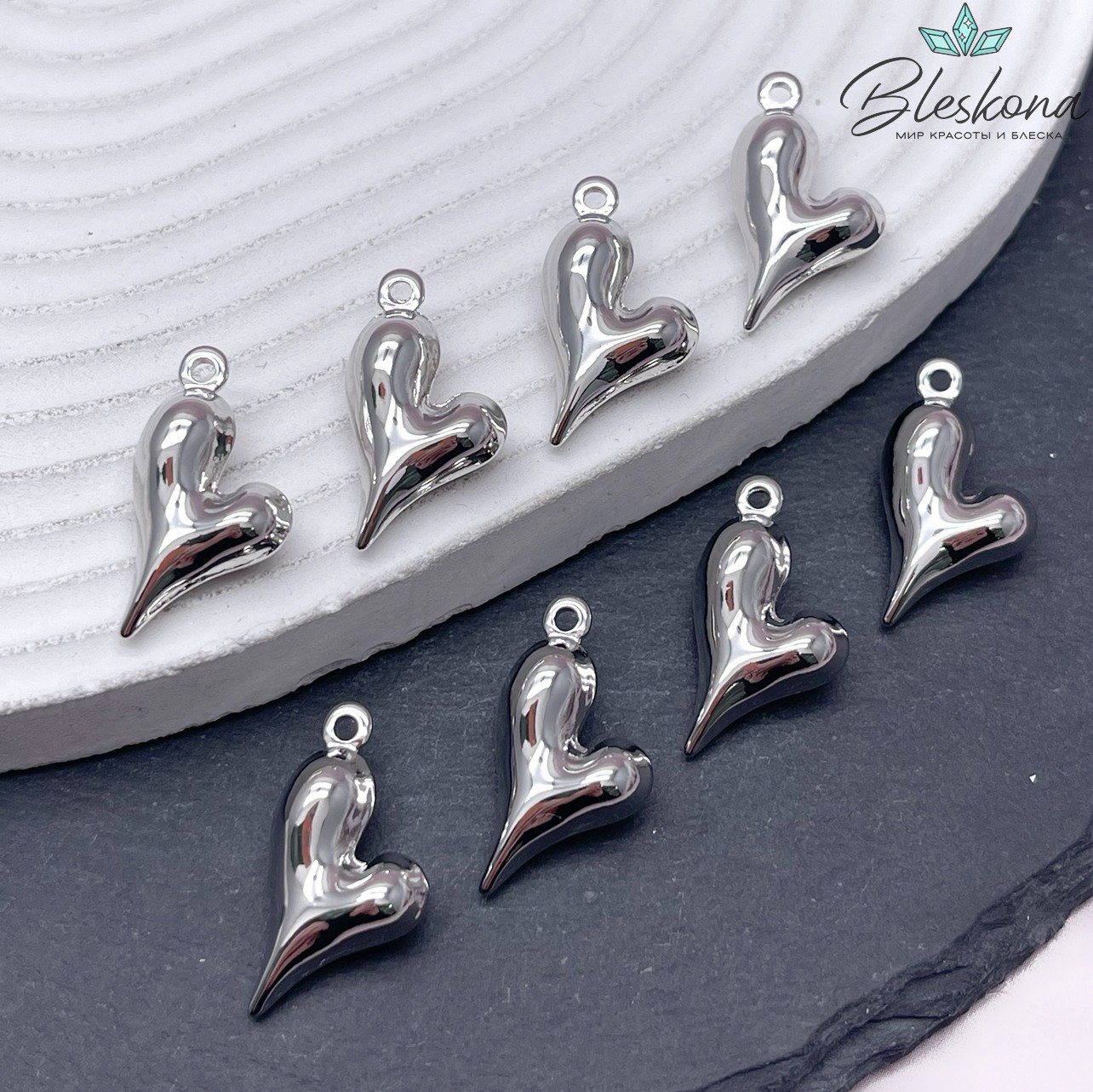 23*16 мм Цвет серебро, Подвеска Сердце асимметрия