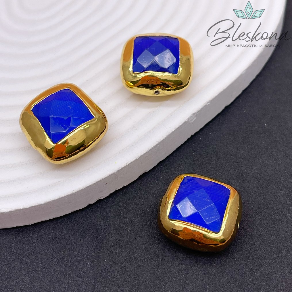 22 мм Цвет золото, Бусина Квадрат  Кошачий глаз