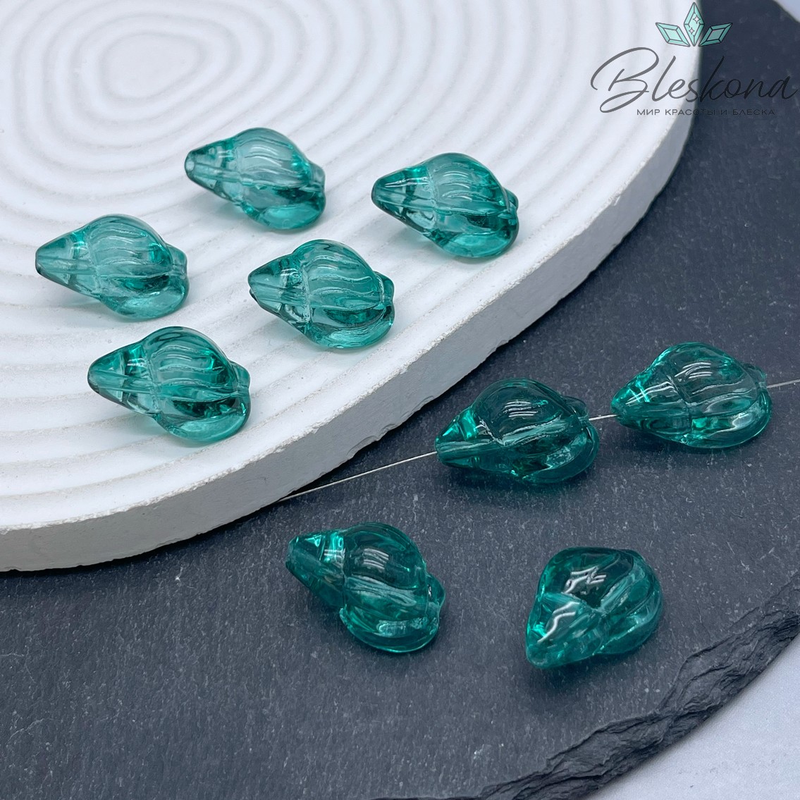 21*13 мм Бусина ракушка, цвет зеленый, уп.5 шт.