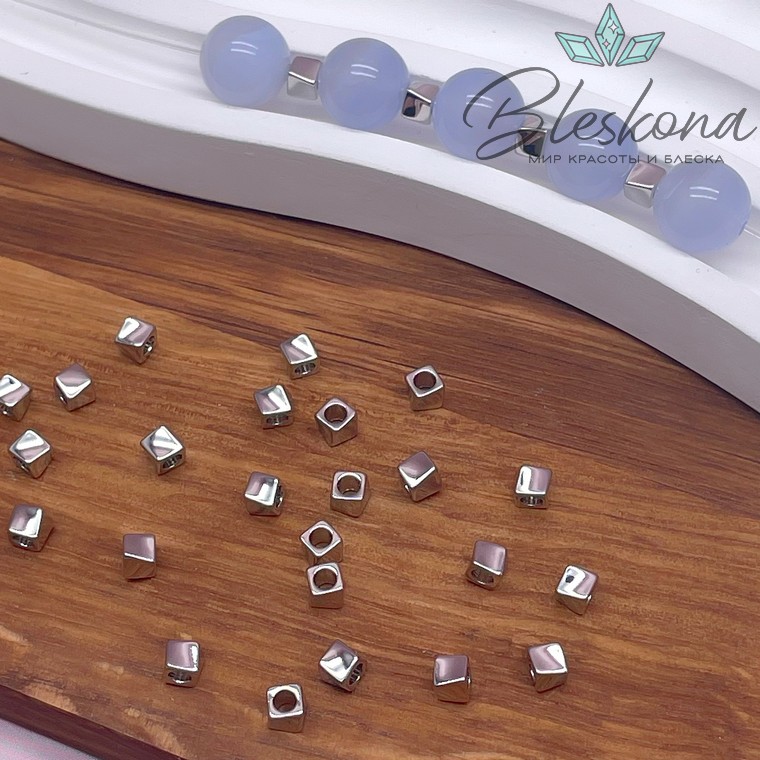 4*3 мм Цвет серебро, Бусина куб волна 