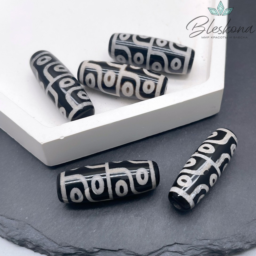 Бусина Дзи 12 глаз черно-белый бочонок 30*11 мм