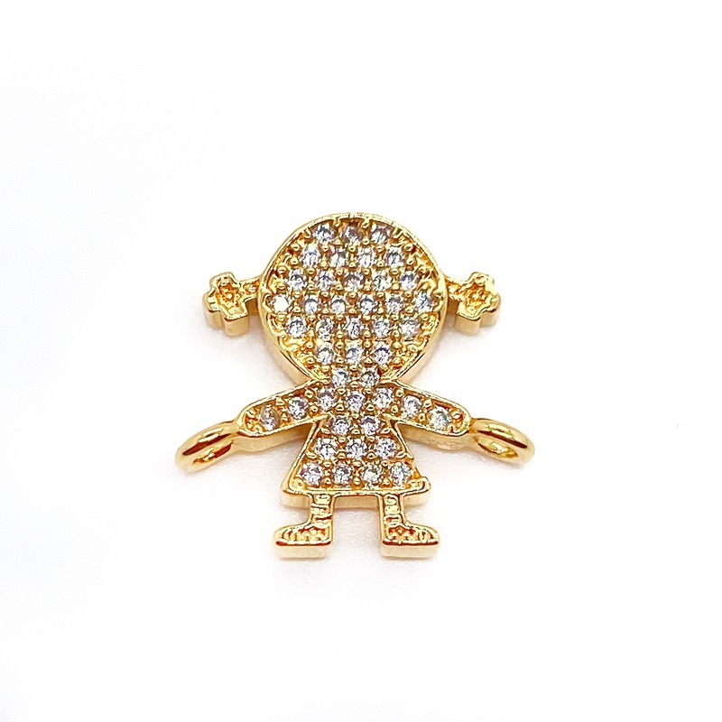 Коннектор Девочка с цирконами, Цвет золото 14,5*13,3мм