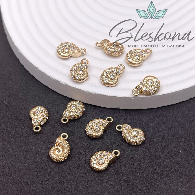 14,5*9 мм Цвет золото, Подвеска ракушка улитка цирконы