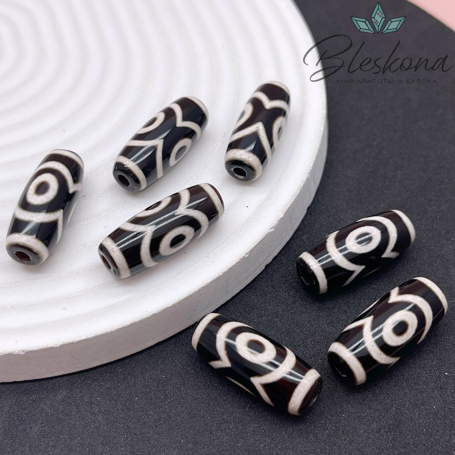 Бусина Дзи 3 глаза черно-белый бочонок 25*11 мм